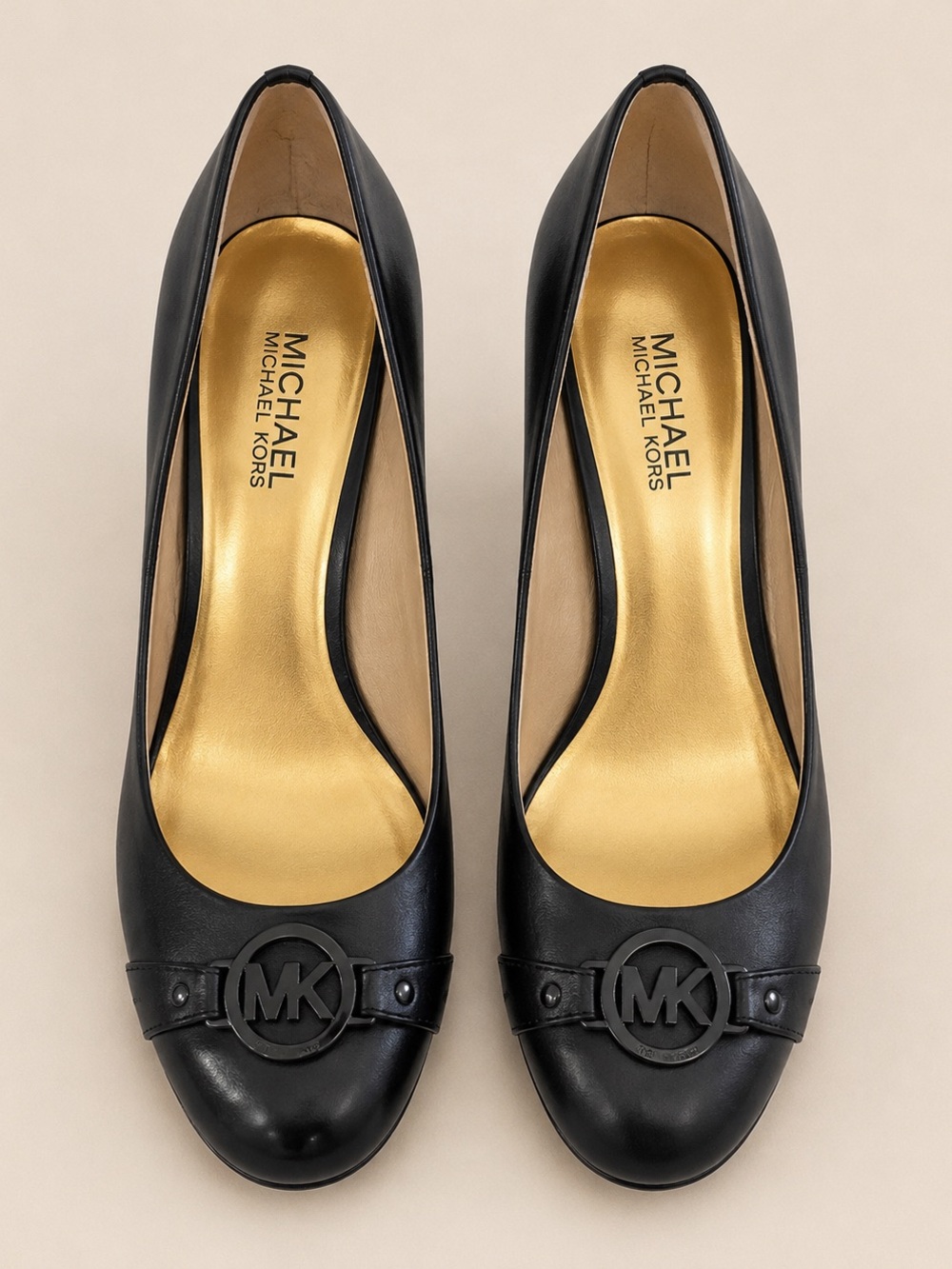 Michael Kors Black Leather Logo Round-Toe Pumps